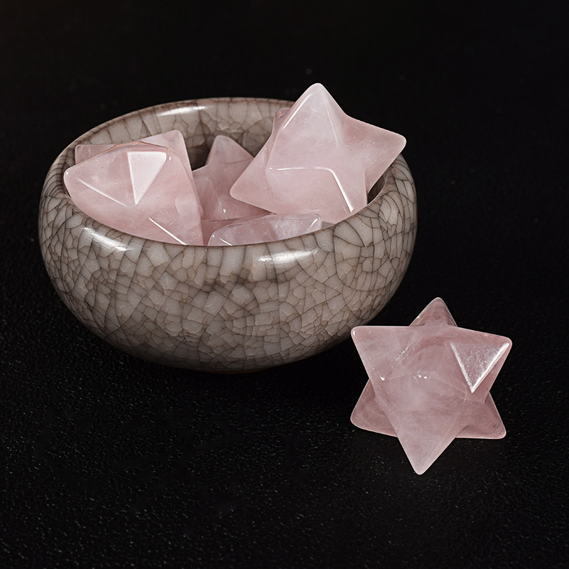 Natural Gemstone Rose Quartz Crystal Merkaba Star Stone
