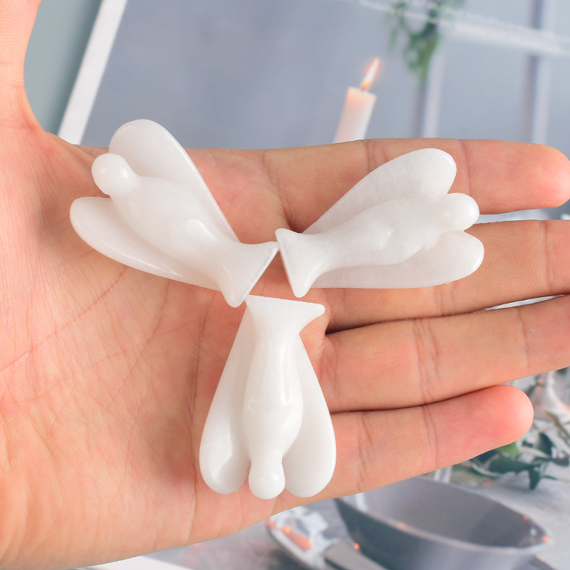 1.5 Inch White Jade Stone Small Carved Crystal Angel Figurine