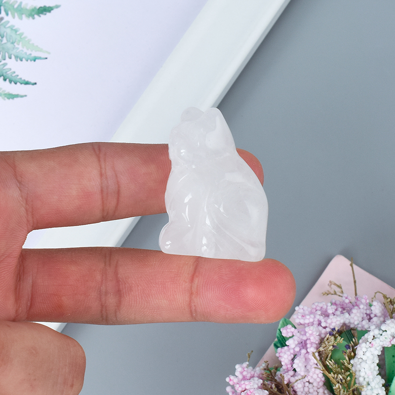  Hand Carved Natural Rock Quartz Crystal Small Cat Figurines Gemstone Craft