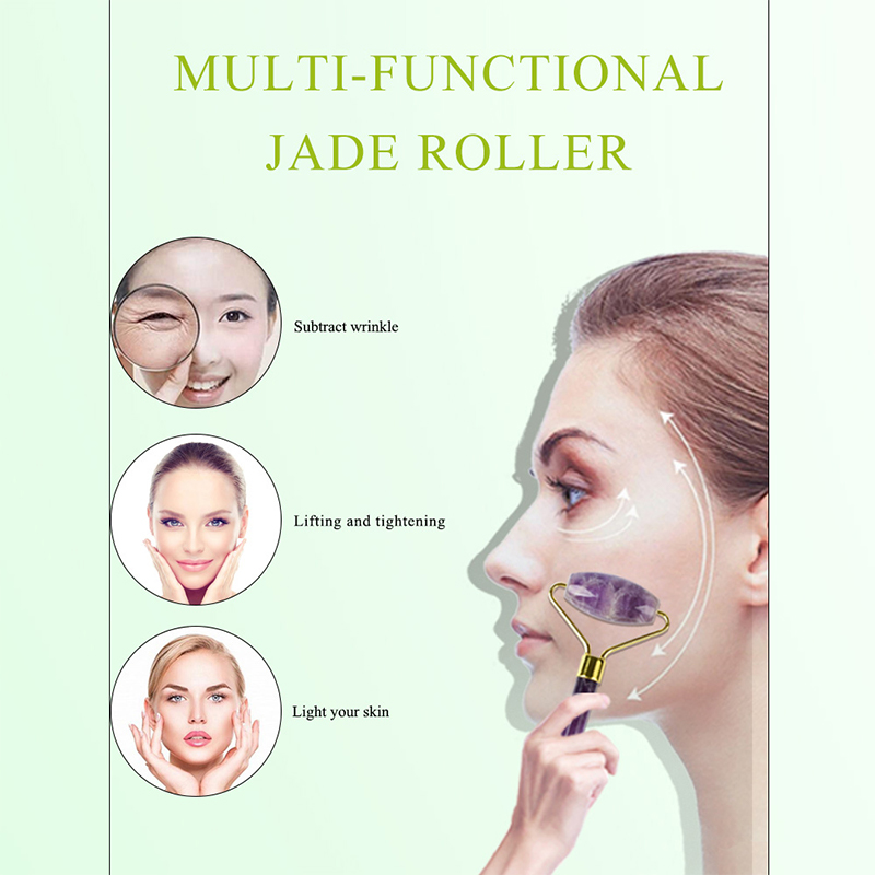  Amethyst Jade Roller for Face - Amethyst Roller - Face Roller, Real 100% Jade - Face Massager for Wrinkles, Anti Aging Facial Massager