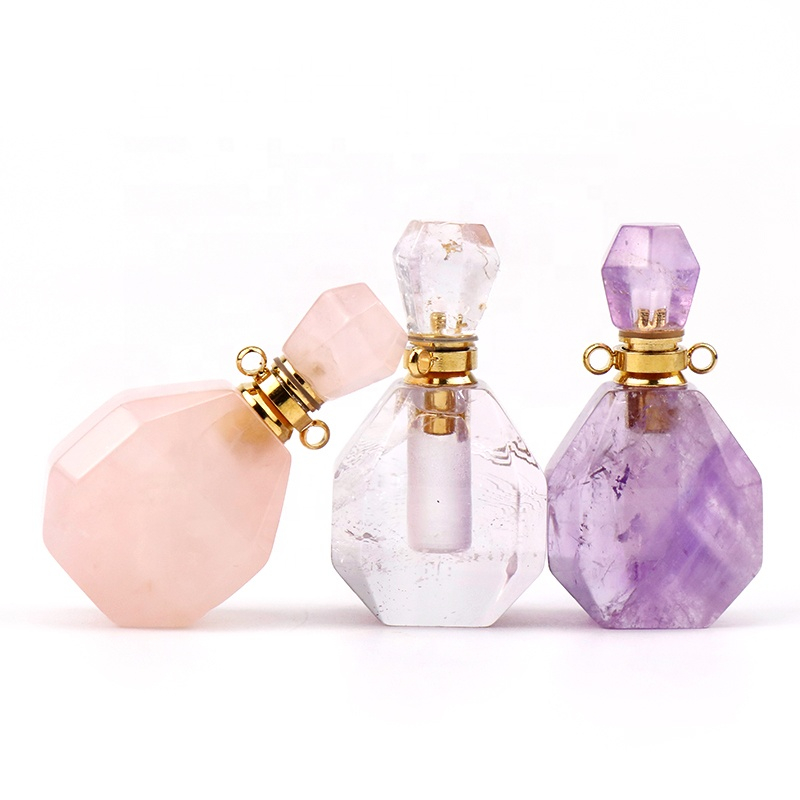 100% Natural Rose Quartz Perfume Essential Oil Bottles Wholesale High Quality Crystal Roller Glass Bottle with Cheap Price
